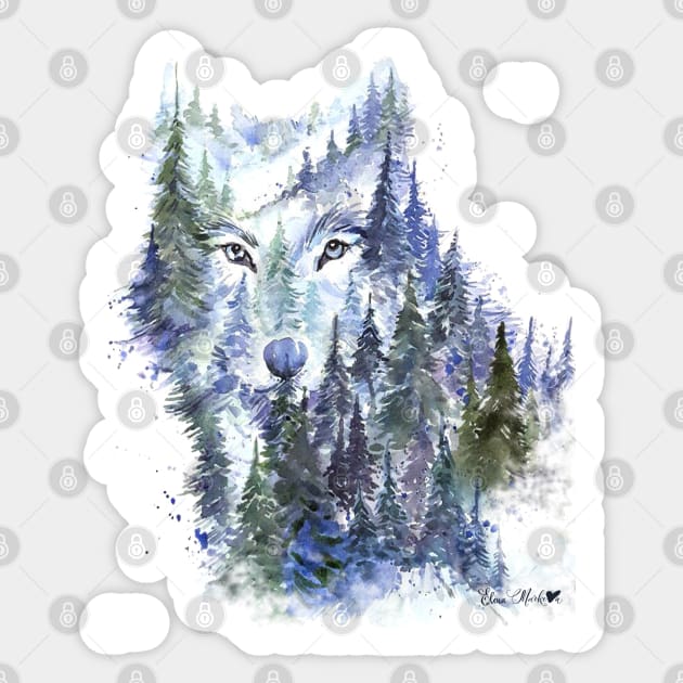 Young Wolf Sticker by ElenaMarkelovaArt